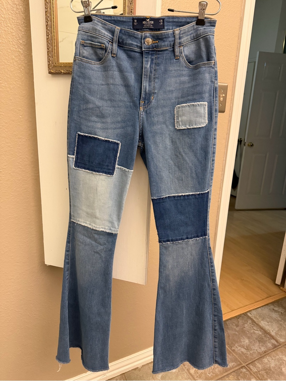 Hollister Women's Multi-Tone Patchwork Flare Jeans - Blue